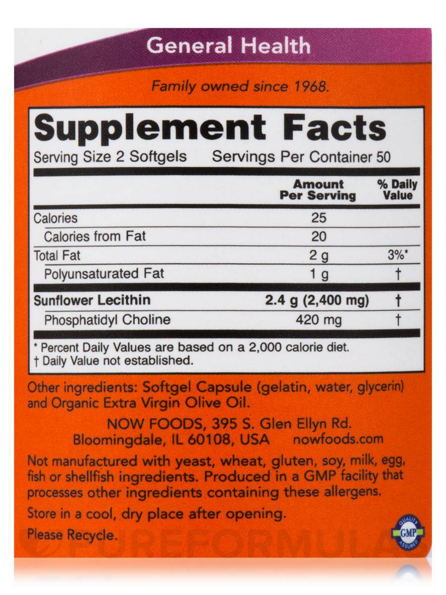 NOW Sunflower Lecithin 1200 mg 